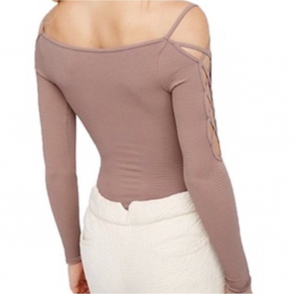 FREE PEOPLE Intimately Cold Shoulder Long Sleeve Top Stretch Nutmeg Tan - Picture 5 of 15
